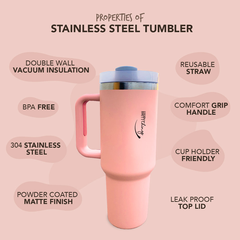 Pretty Peach Stainless Steel Tumbler with Lid 1200ml