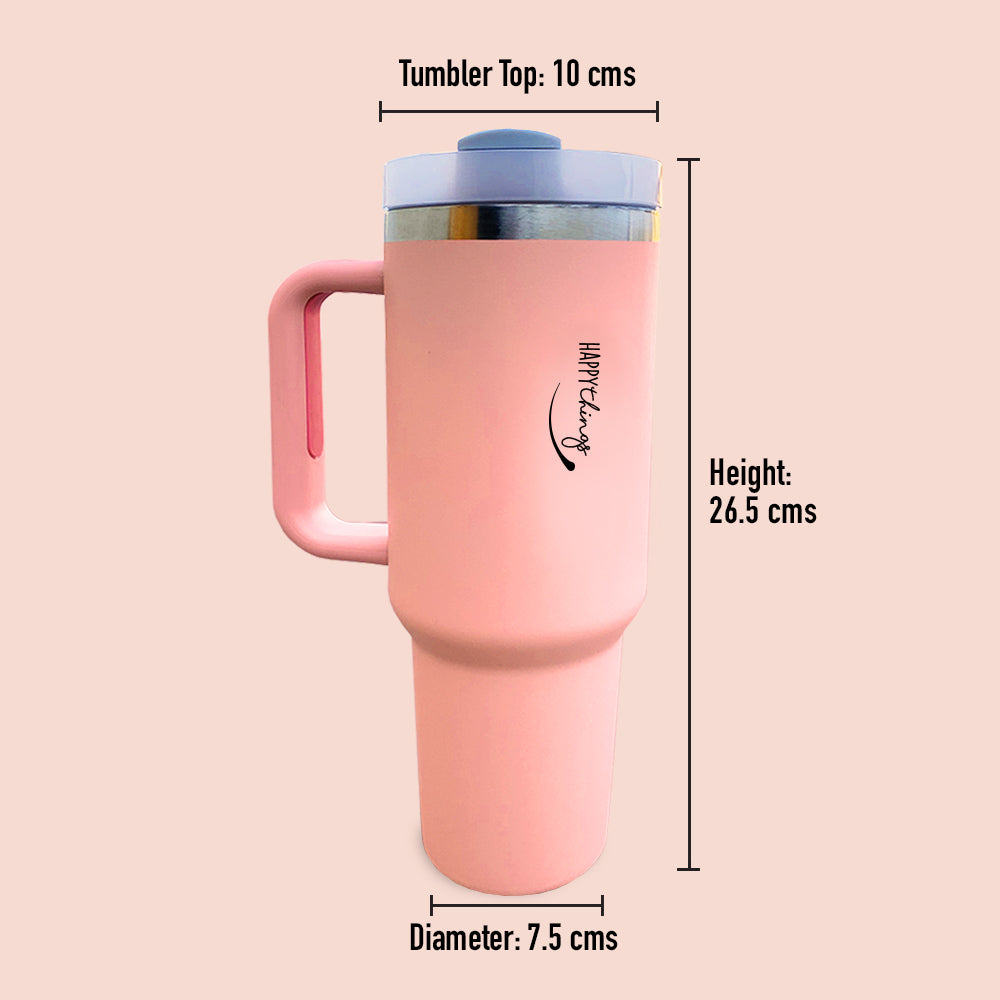 Pretty Peach Stainless Steel Tumbler with Lid 1200ml