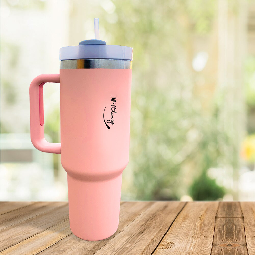 Pretty Peach Stainless Steel Tumbler with Lid 1200ml