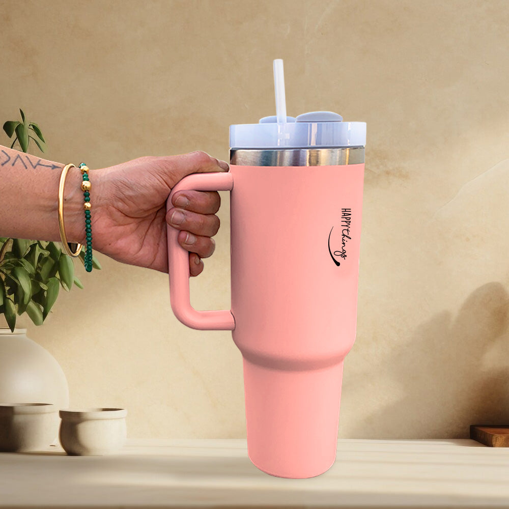 Pretty Peach Stainless Steel Tumbler with Lid 1200ml