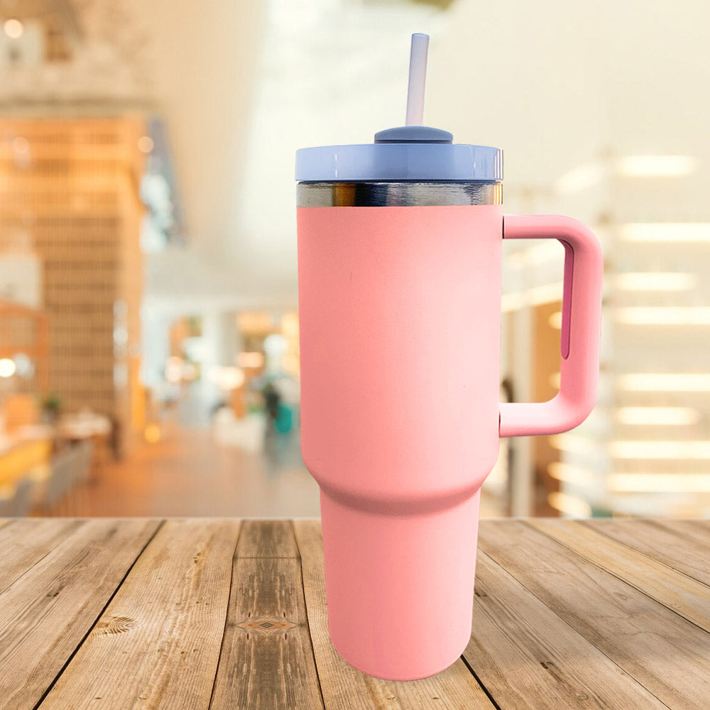 Pretty Peach Stainless Steel Tumbler with Lid 1200ml