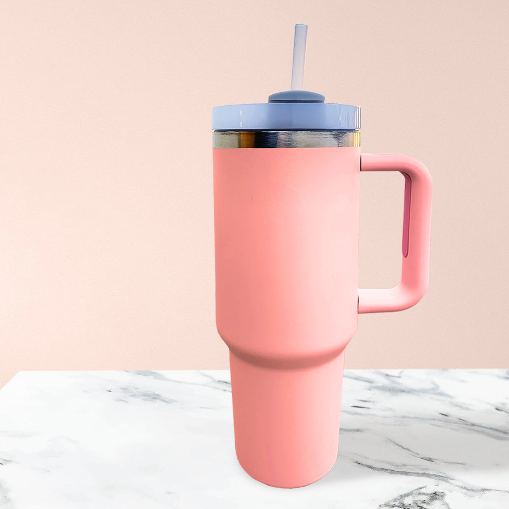 Pretty Peach Stainless Steel Tumbler with Lid 1200ml