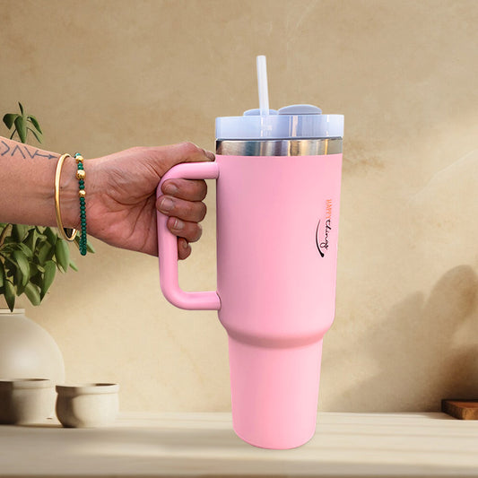 Stylish Pink Stainless Steel Tumbler with Lid 1200ml