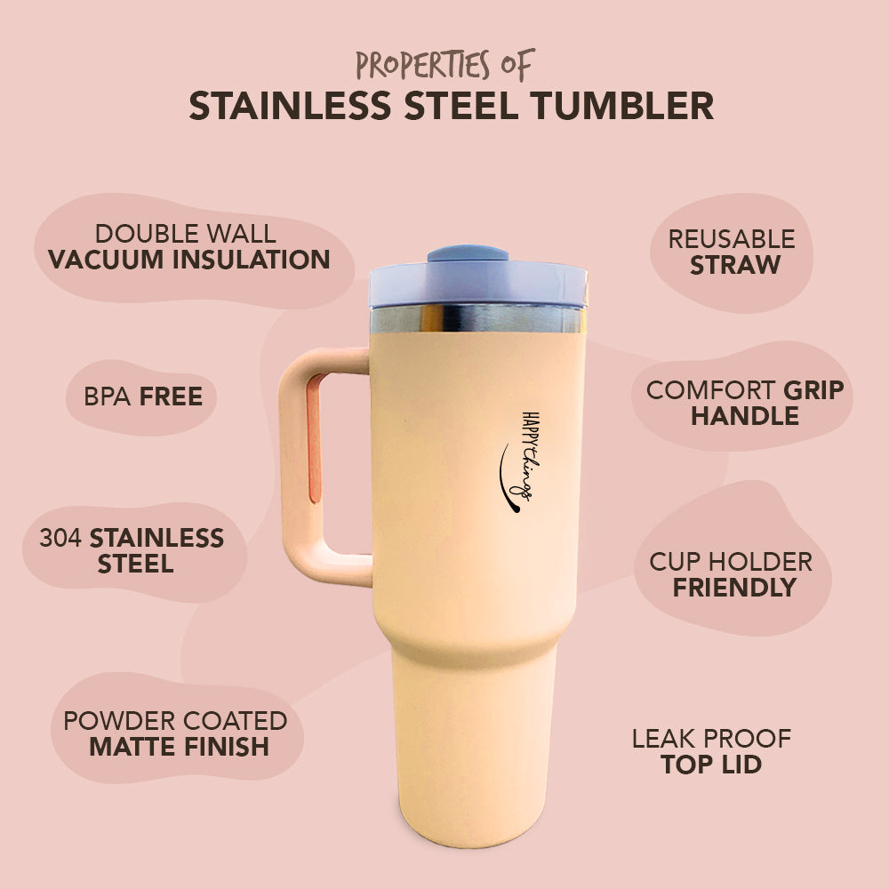 Yellow Stainless Steel Tumbler with Lid 1200ml