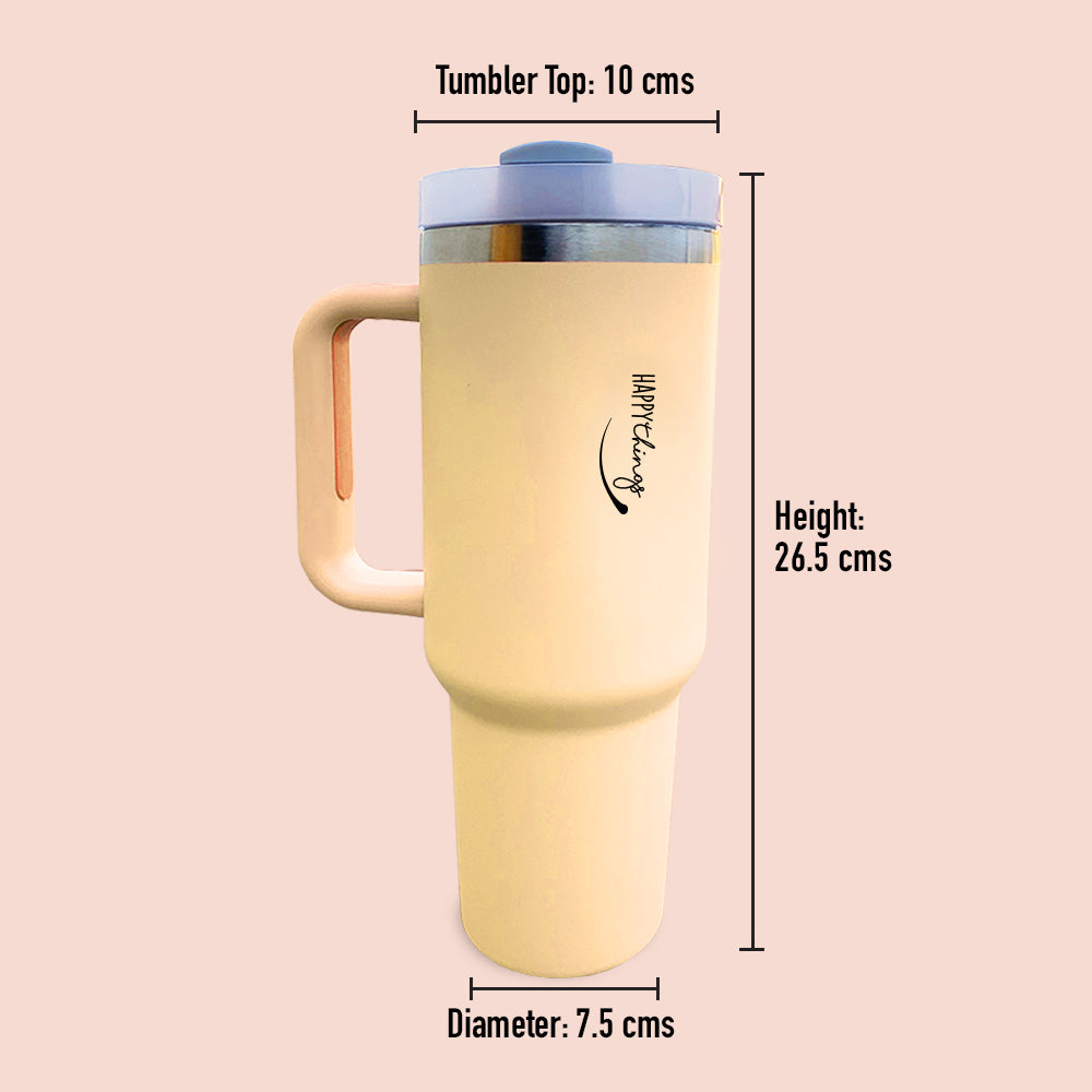 Yellow Stainless Steel Tumbler with Lid 1200ml