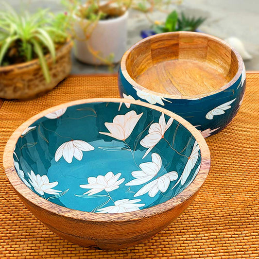 Green Floral Motif Wooden Bowl Combo (Copy)