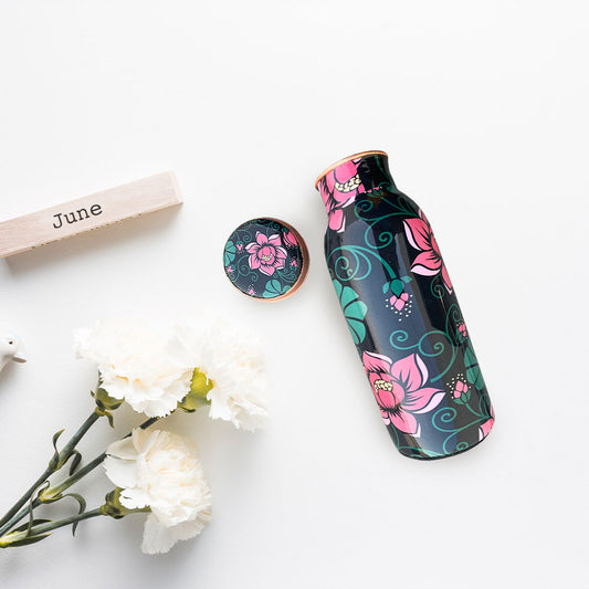 500 ML Lotus Pattern Meenakari Copper Bottle