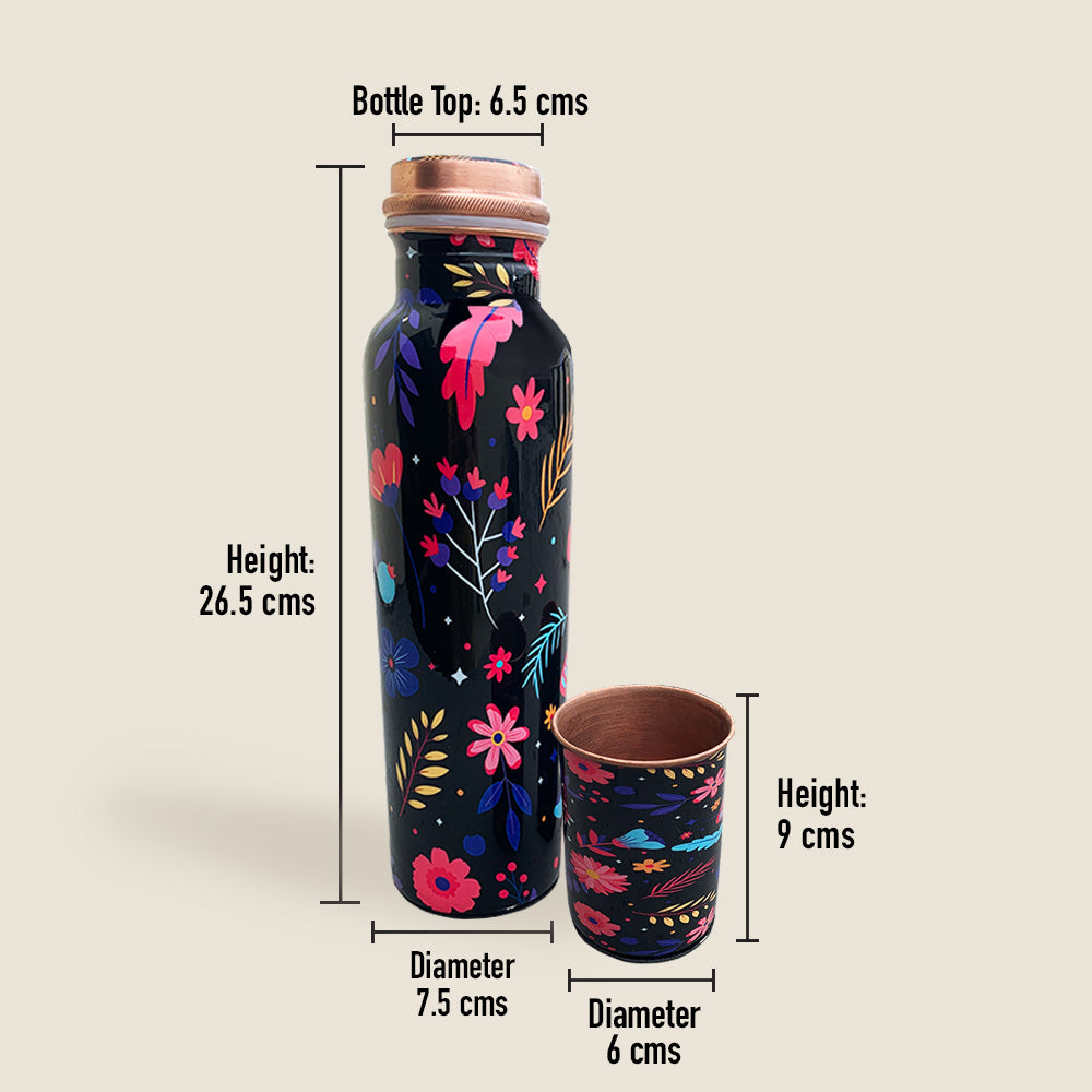 Black Meenakari Copper Bottle and Glass Set