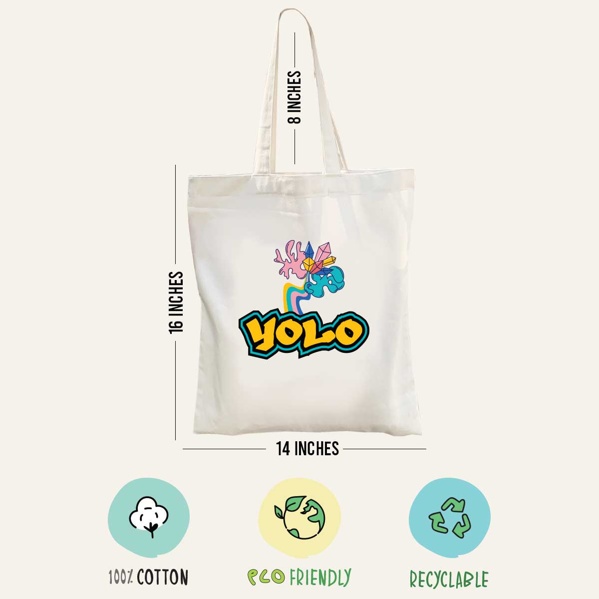 YOLO White Cotton Tote Bag for Daily Use