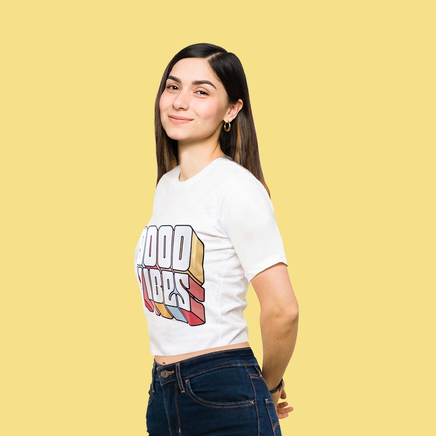 Good Vibes Trendy Graphic White Crop-Top for Women and Girls
