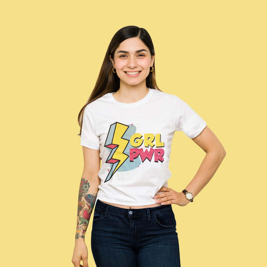 Girl Power Trendy Graphic White Crop-Top for Women and Girls
