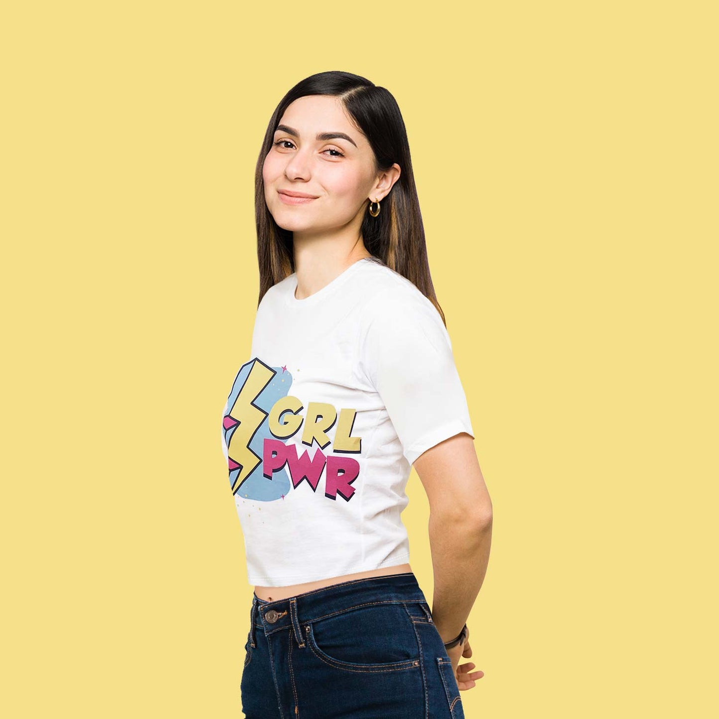 Girl Power Trendy Graphic White Crop-Top for Women and Girls