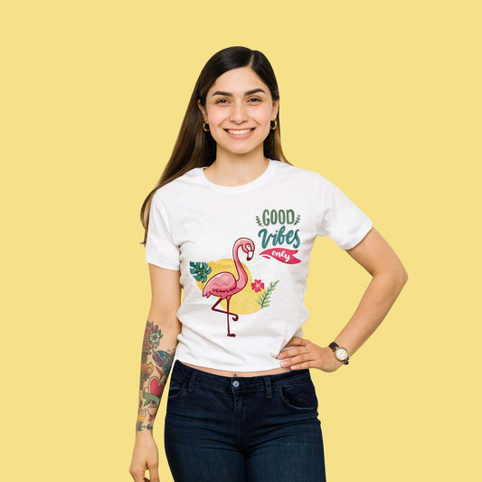 Good Vibes Only Trendy Graphic White Crop-Top for Women and Girls