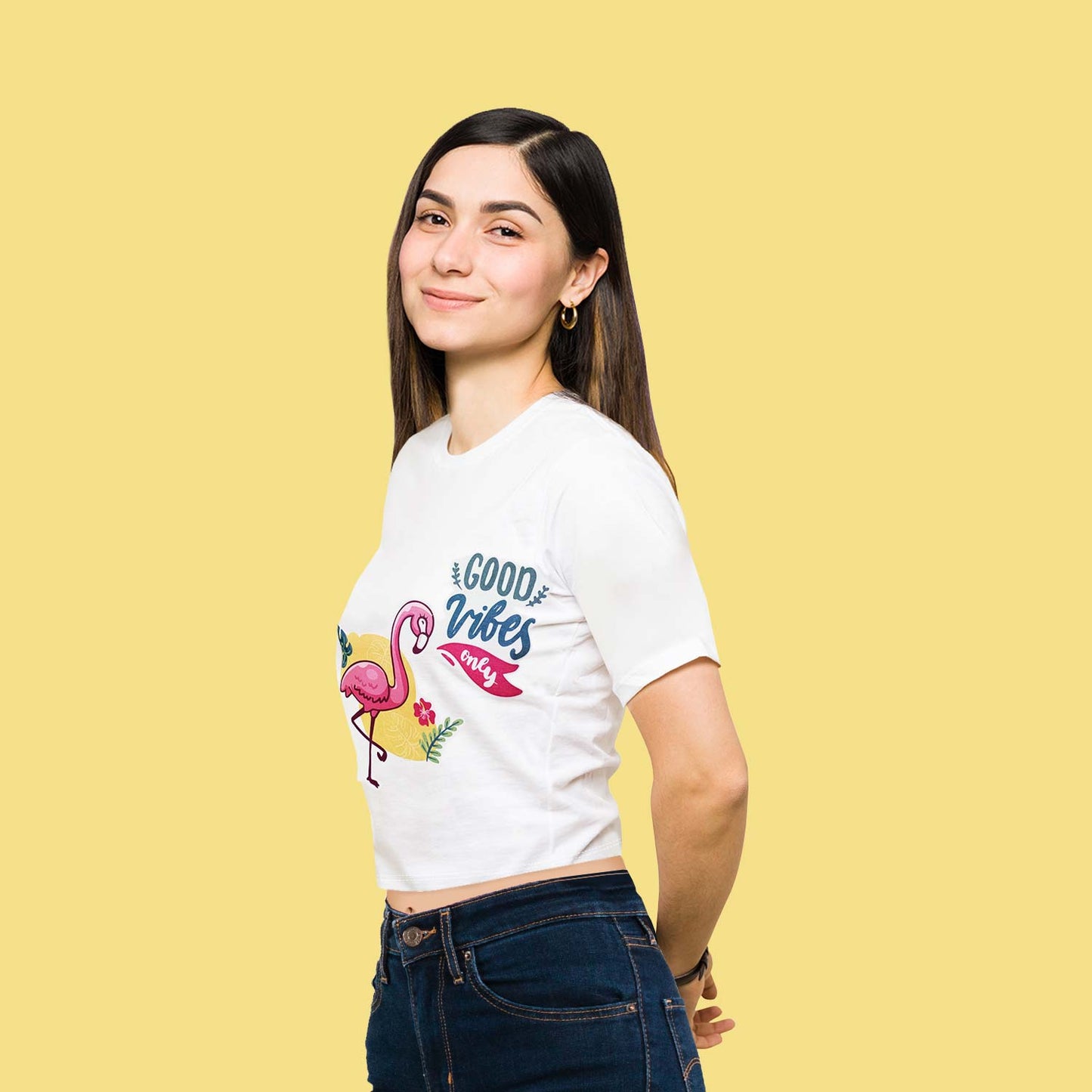 Good Vibes Only Trendy Graphic White Crop-Top for Women and Girls
