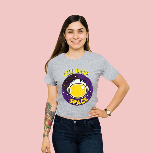 Need More Space Trendy Graphic Grey Crop-Top for Women and Girls
