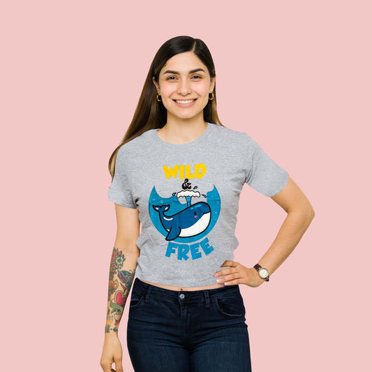 Wild & Free Trendy Graphic Grey Crop-Top for Women and Girls