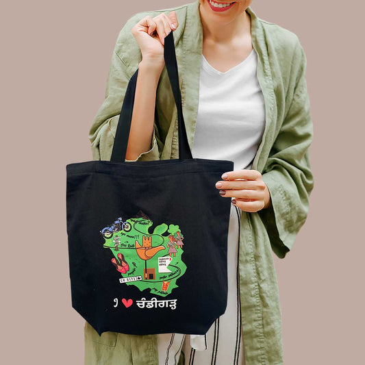 I love Chandigarh Black Cotton Tote Bag