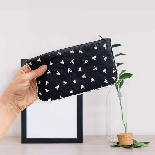Black Sleek Pattern Multi-Purpose Black Cotton Pouch