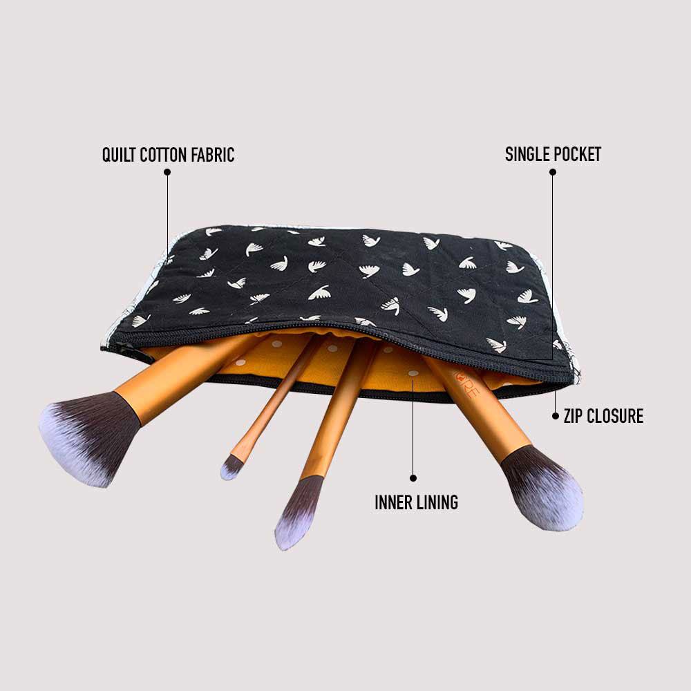 Black Sleek Pattern Multi-Purpose Black Cotton Pouch