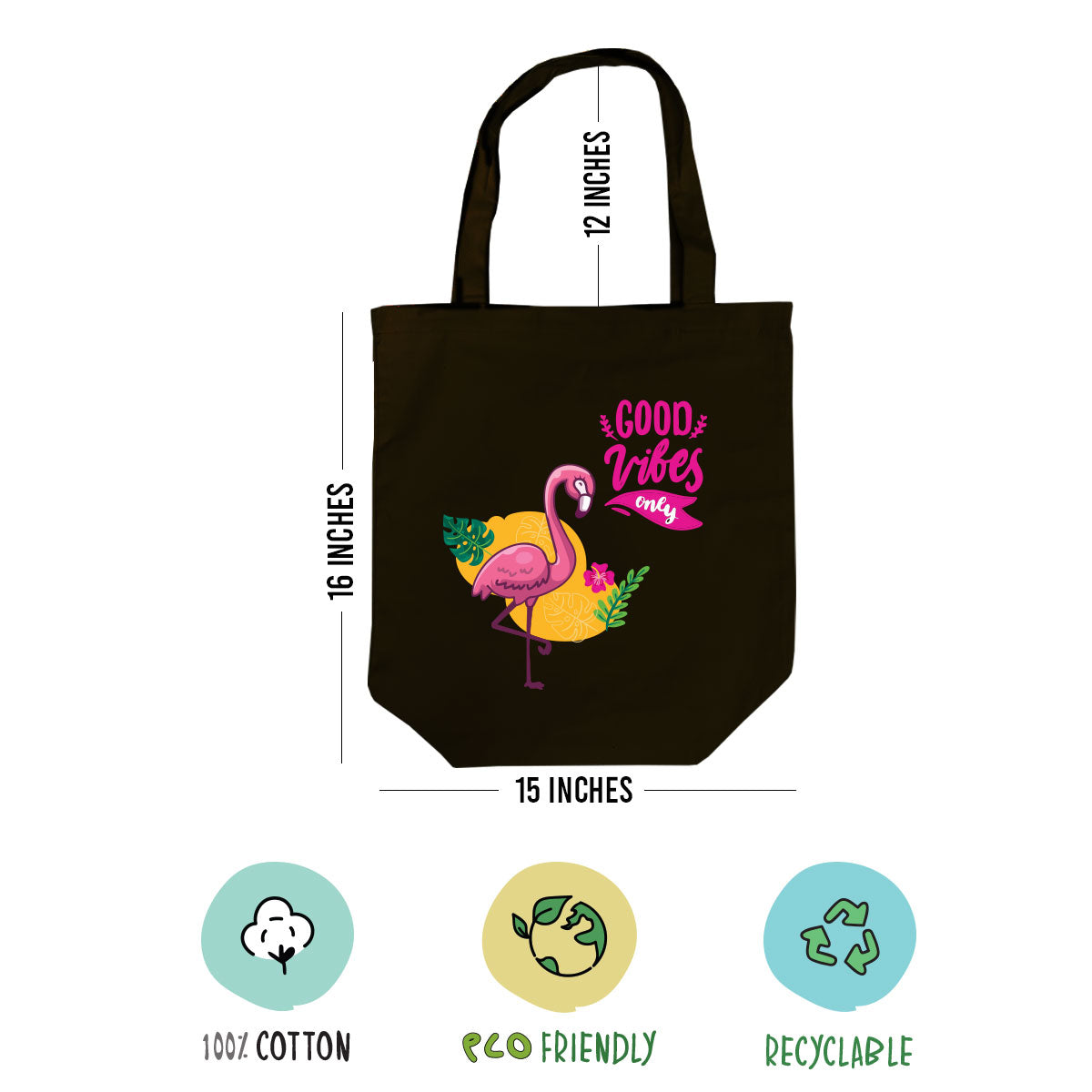 Good Vibes Only Black Cotton Tote Bag