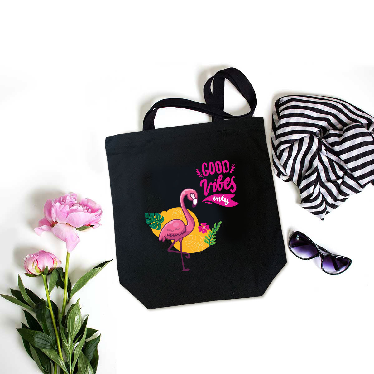 Good Vibes Only Black Cotton Tote Bag