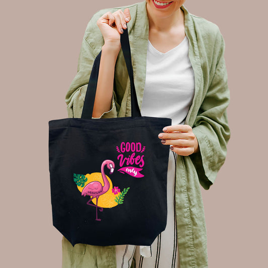 Good Vibes Only Black Cotton Tote Bag