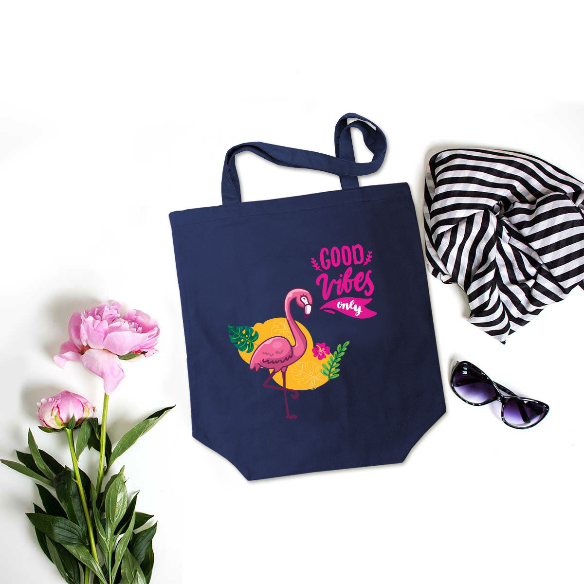 Good Vibes Only Blue Cotton Tote Bag