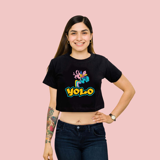 You Only Live Once Graphic Black trendy Crop-Top for Women and Girls