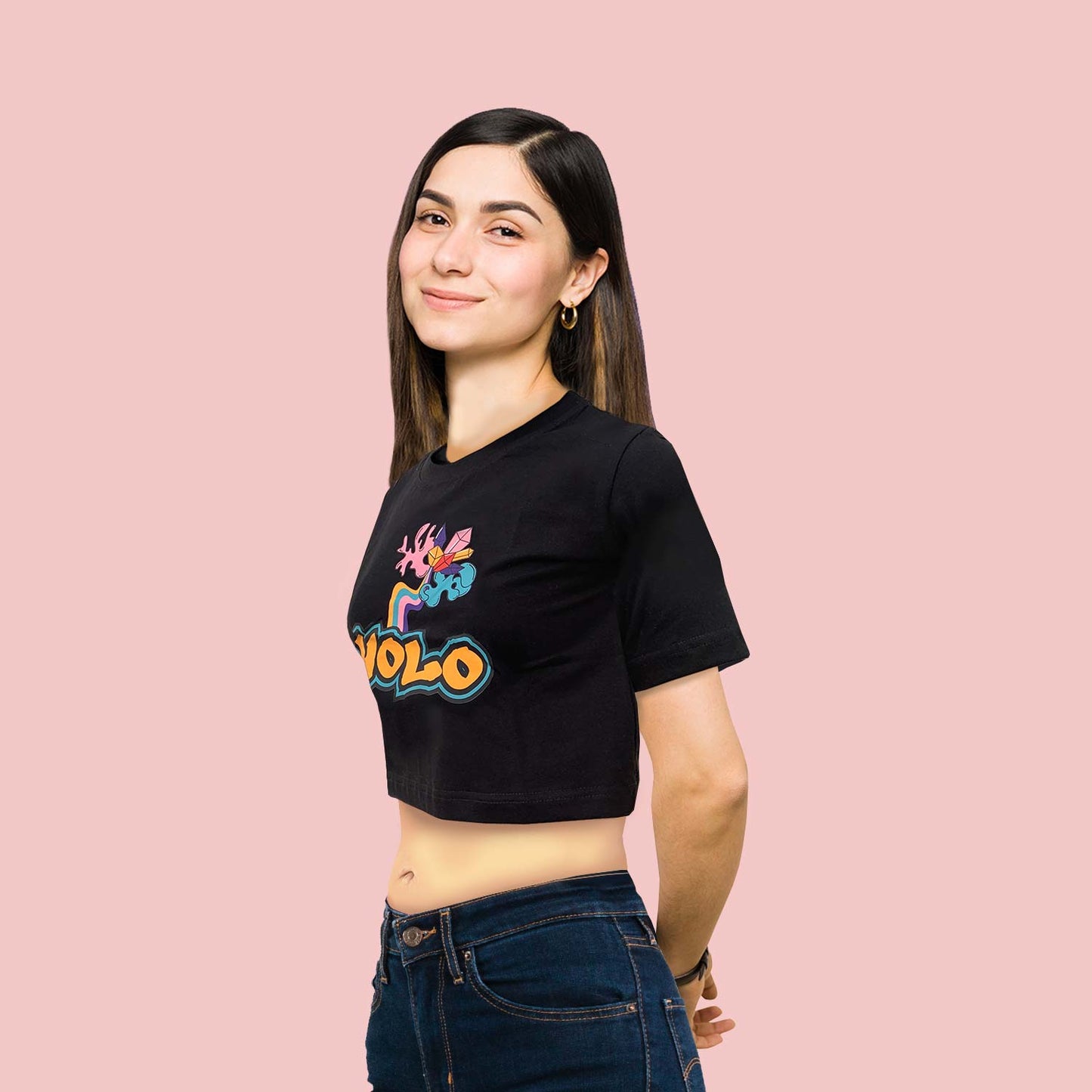 You Only Live Once Graphic Black trendy Crop-Top for Women and Girls