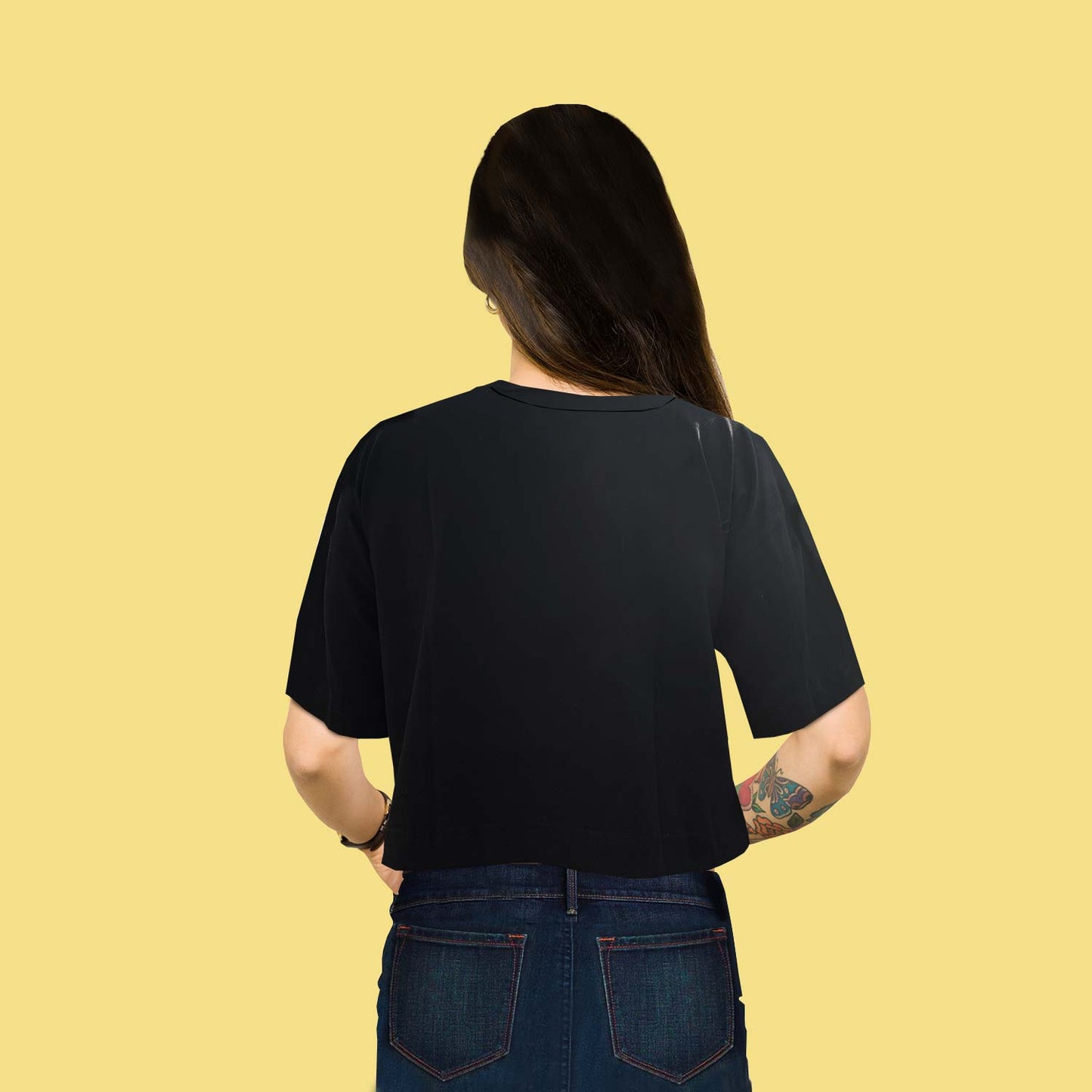 Roar Power Graphic Black trendy Oversize Crop-Top for Women and Girls