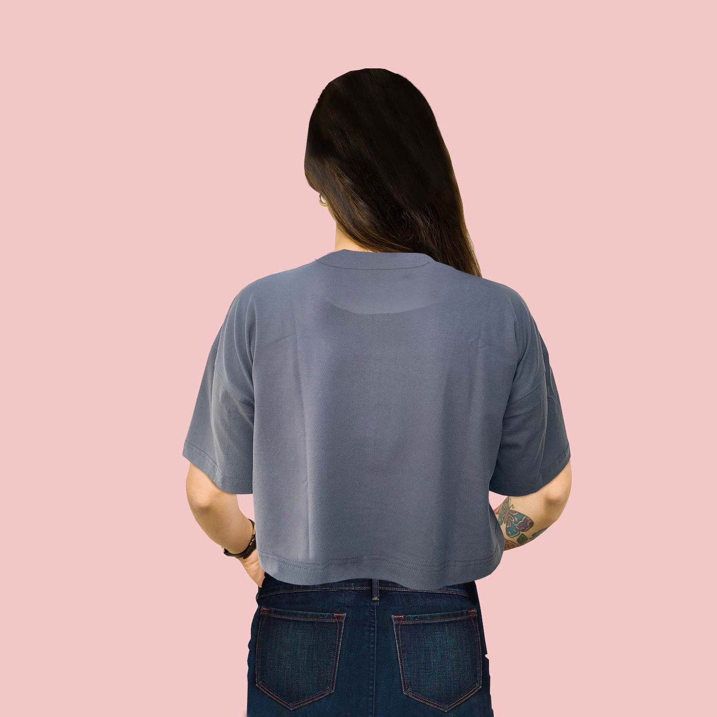 YOLO Trendy Graphic Grey Oversize Crop-Top for Women and Girls