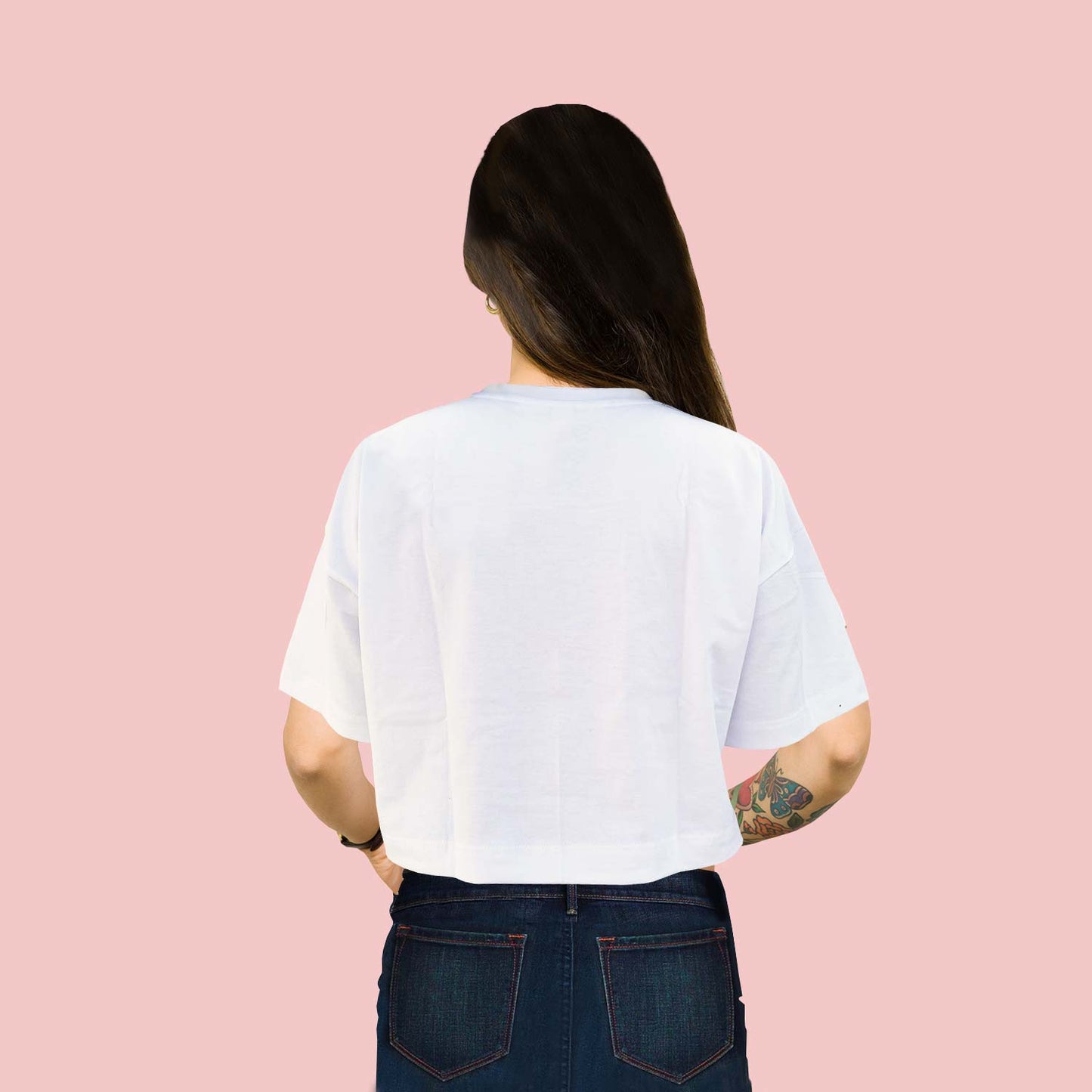 Free Spirit Trendy Graphic White Oversize Crop-Top for Women and Girls