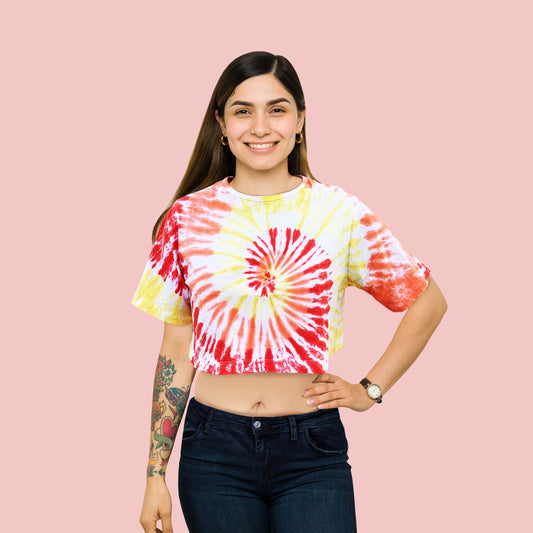Fire Red and yellow Tie-die Crop-Top for Women and Girls