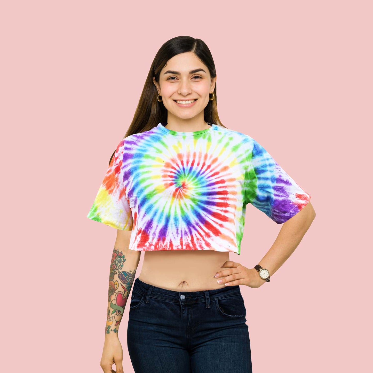 Tie-die Rainbow Crop-Top for Women and Girls