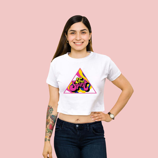 Free Spirit Graphic White trendy Crop-Top for Women and Girls