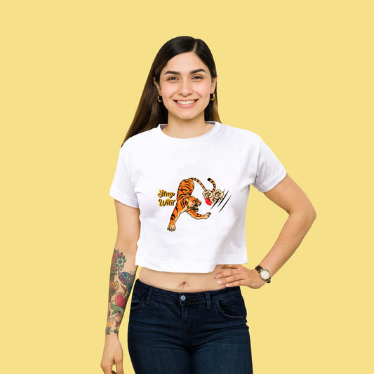 Stay Wild Graphic White trendy Crop-Top for Women and Girls