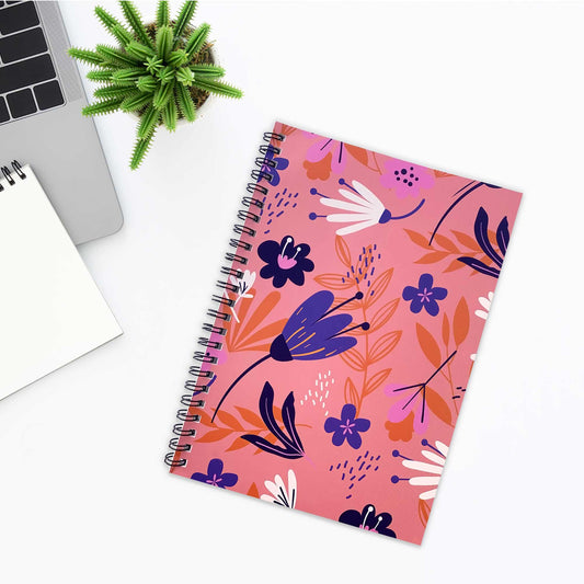 Coral Floral Pattern Wire-O-Bound Graphic Diary/ Notebook