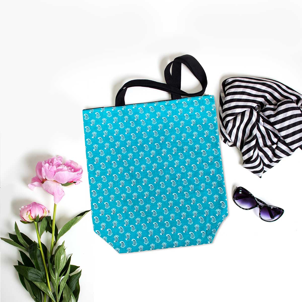 Turquoise Ambi Motif Ethnic Tote Bag for Daily Use Office/ Party/ College Wear