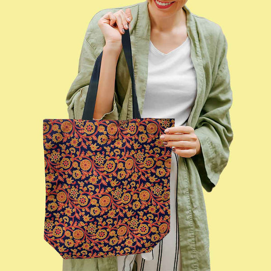Dark Blue Jaipuri Pattern Tote Bag for Daily Use Office/ Party/ College Wear