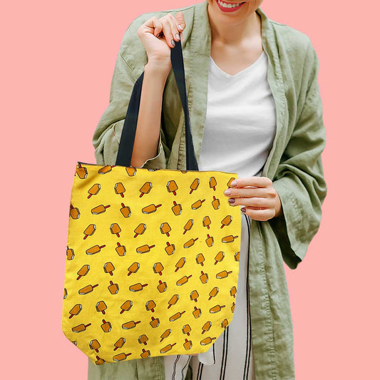 Yellow Ice Cream Pattern Tote Bag for Daily Use Office/ Party/ College Wear