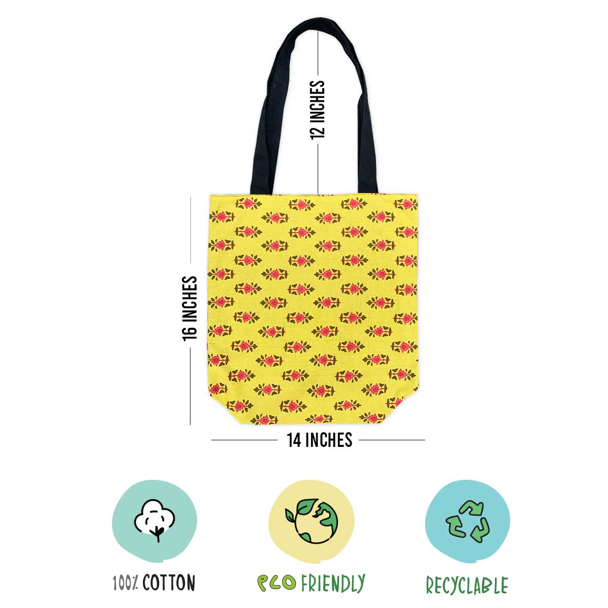 Yellow Sweet Love Pink Flower Tote Bag for Daily Use Office/ Party/ College Wear