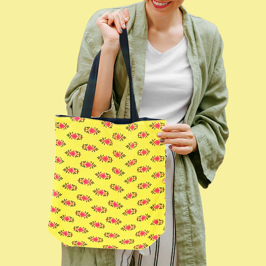 Yellow Sweet Love Pink Flower Tote Bag for Daily Use Office/ Party/ College Wear