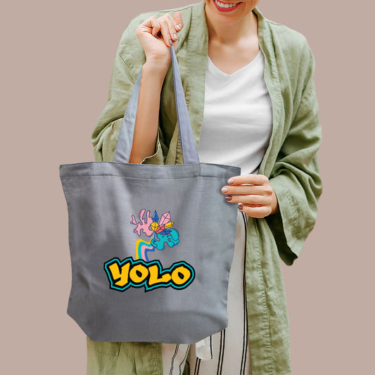 Grey You only Live Once Graphic Tote Bag