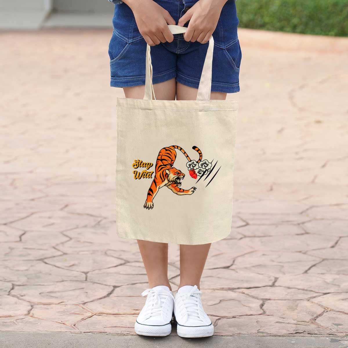 Natural Stay Wild Graphic Tote Bag