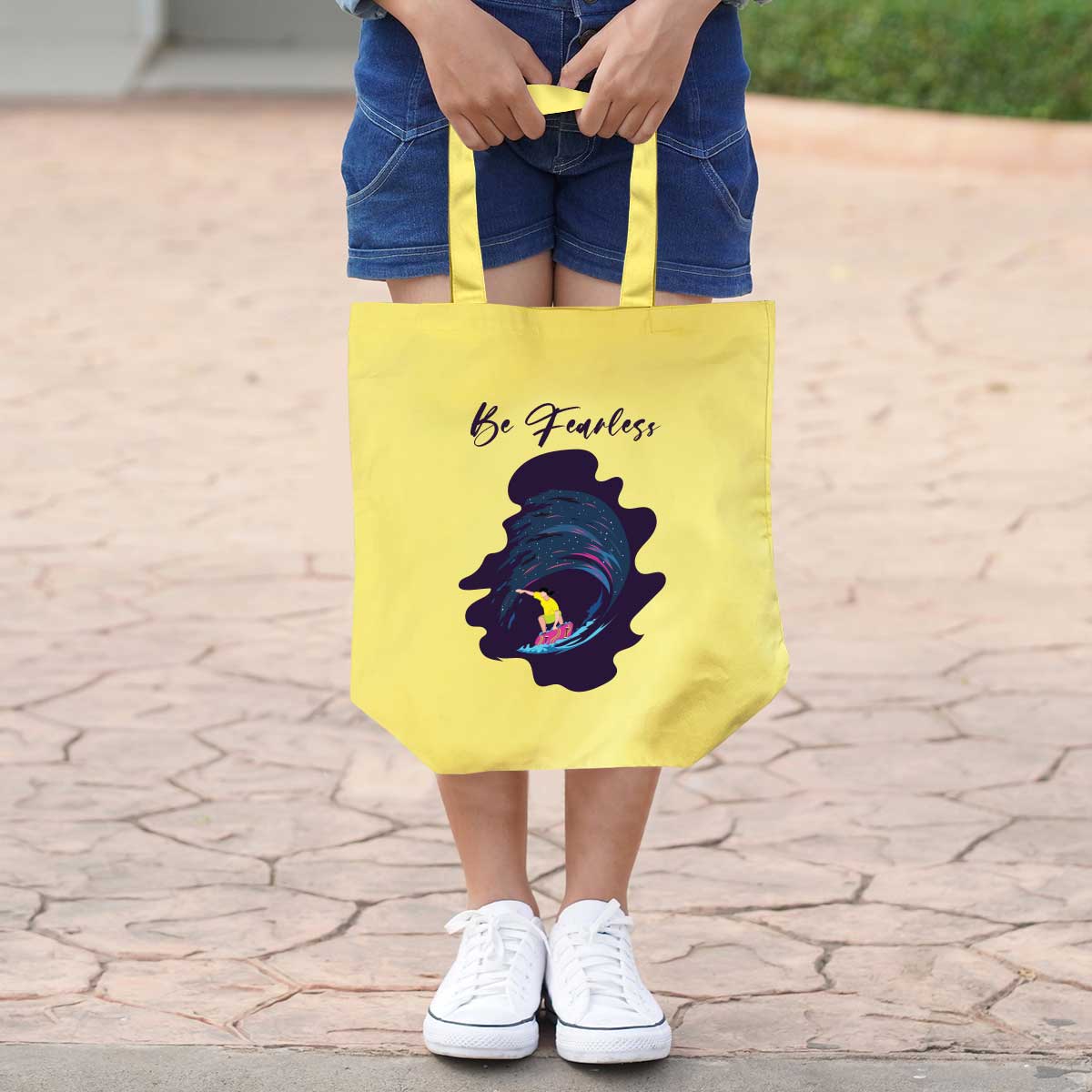 Be Fearless Yellow Cotton Tote Bag
