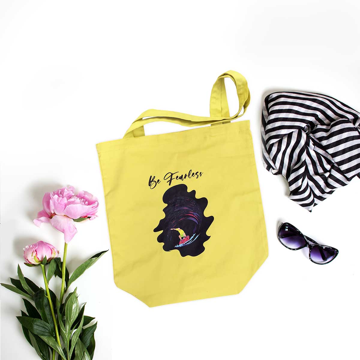 Be Fearless Yellow Cotton Tote Bag