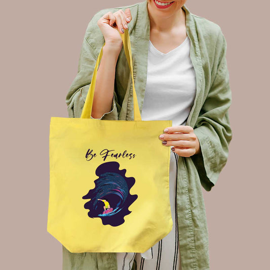 Be Fearless Yellow Cotton Tote Bag