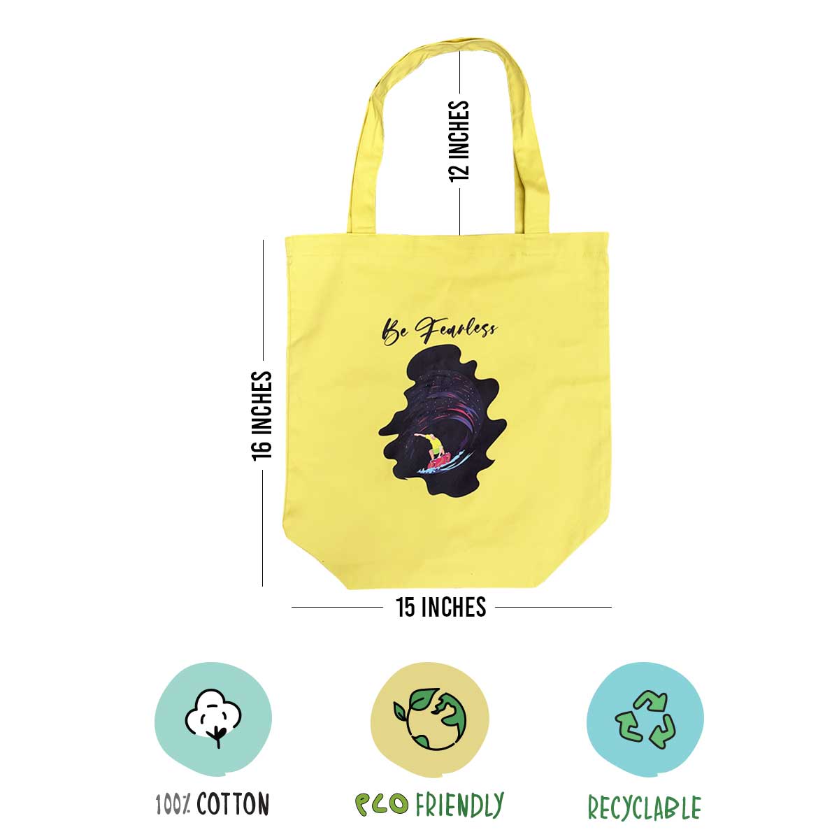 Be Fearless Yellow Cotton Tote Bag