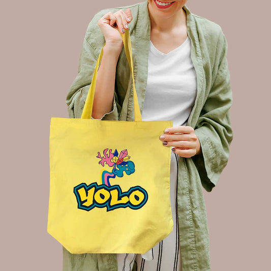 YOLO Yellow Cotton Tote Bag