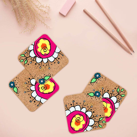 Traditional Hand Painted Floral Coaster Set